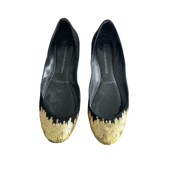 SIGERSON MORRISON Black Gold Suede Sequined Ballet Flats Size 6 - Picture 3 of 8